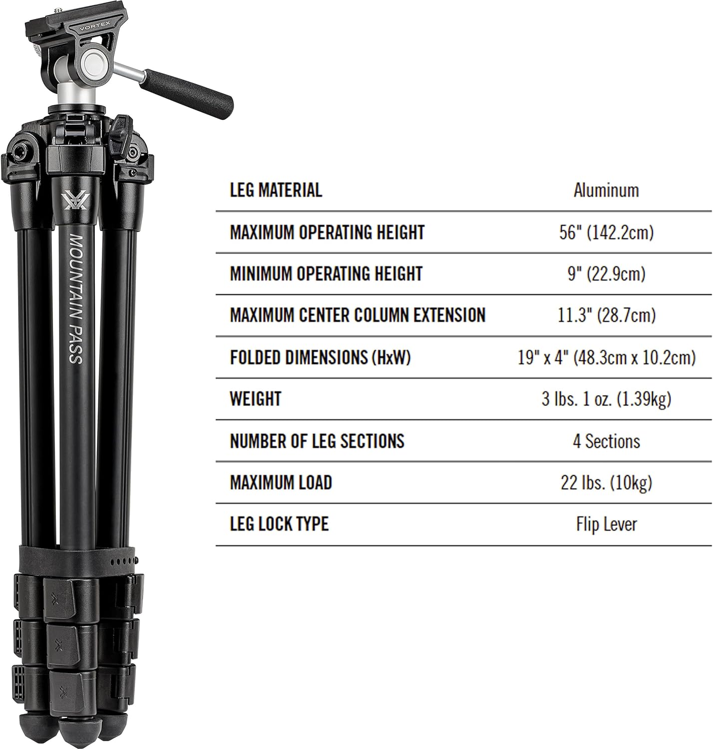 Vortex Optics Mountain Pass Tripod Kit | Aluminum Tripod & Pan Head - Image 4